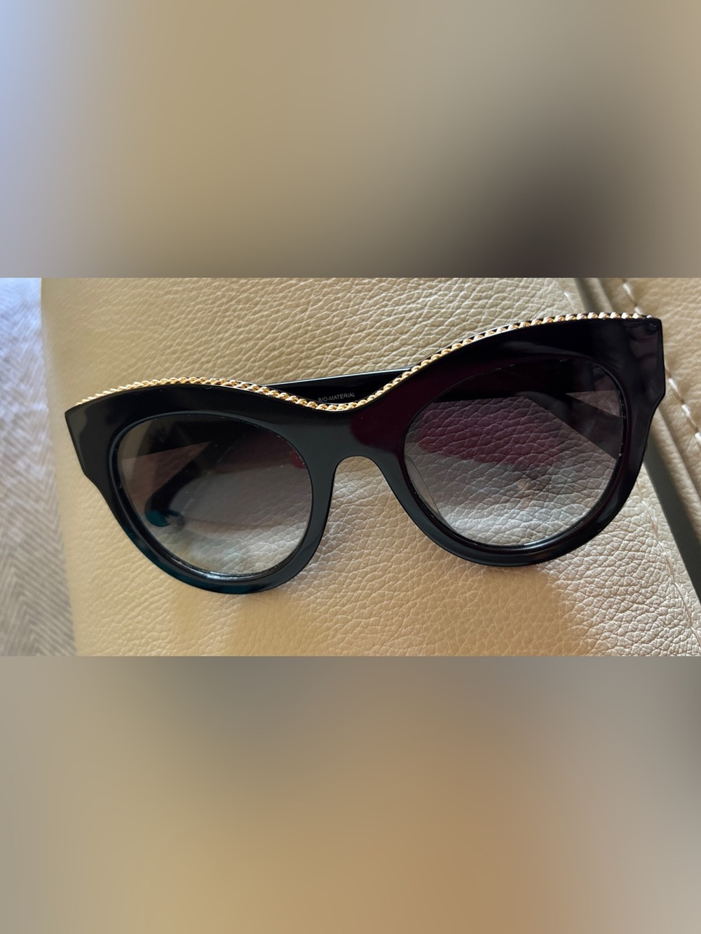 Stella McCartney SC0018S Black Sunglasses Gold Chain Trim Grey Gradient Lenses
